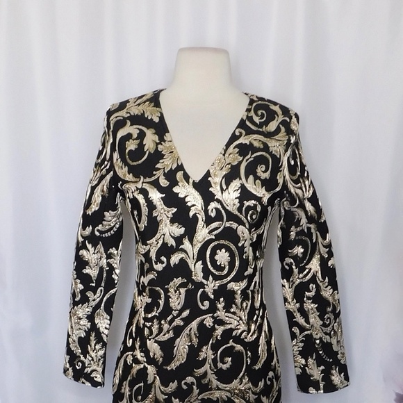 ANINE BING Gold Metallic Brocade Dress Jacquard Swirly Mini Party Holidays XS - Picture 4 of 16